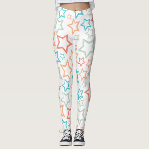 Cute Retro Pastel Stars Summer Beach Leggings