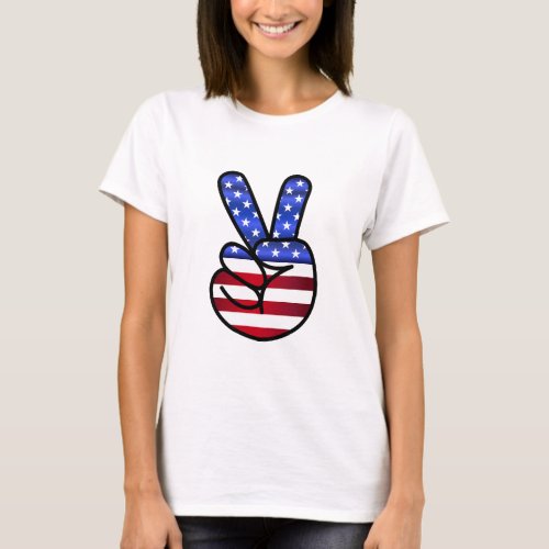 Cute Retro Peace Sign Vintage USA Flag T_Shirt