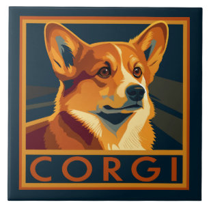 Cute Retro Pembroke Welsh Corgi Ceramic Tile