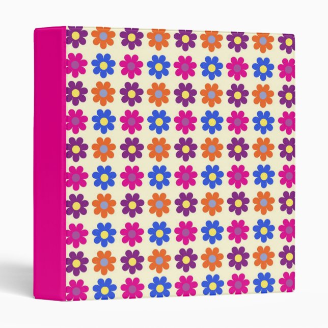 Cute Retro Penny Flower Pattern 3 Ring Binder (Front/Spine)