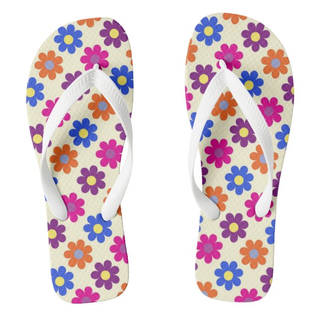 Cute Retro Penny Flower Pattern Flip Flops (Footbed)