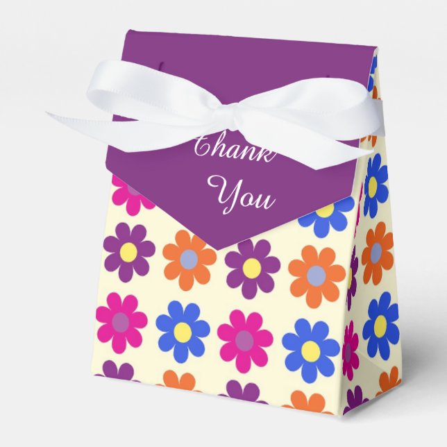 Cute Retro Penny Flower Pattern Thank You Favor Boxes (Front Side)