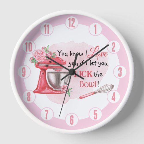 Cute Retro Pink Baking Lick the Bowl Kitchen Clock