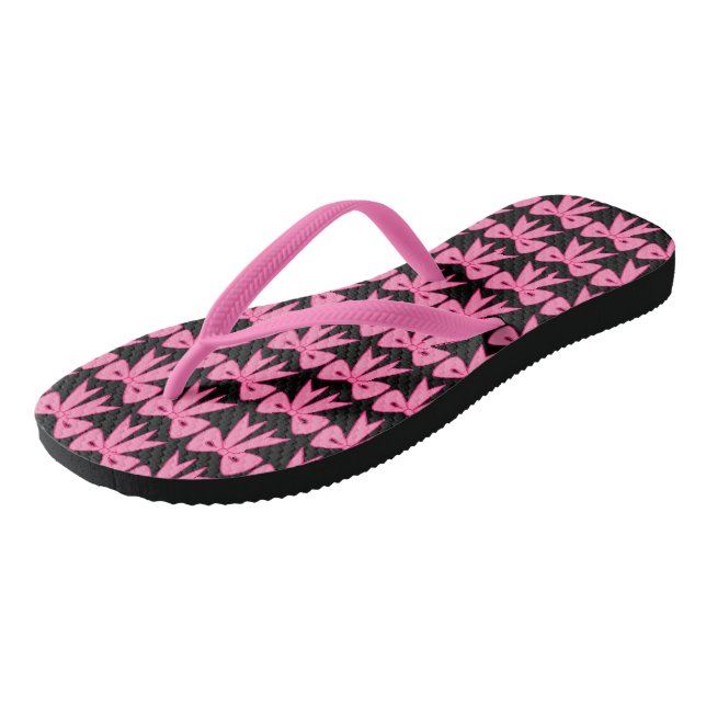 Cute Retro Pink Bow Flip Flops (Angled)