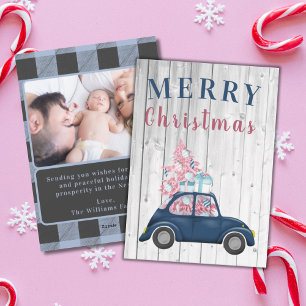 Cute Retro Pink Christmas Tree Holiday Greeting Card