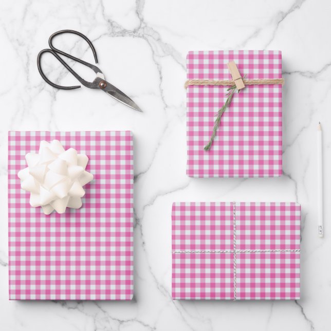 Cute Retro Pink Gingham Plaid Pattern  Wrapping Paper Sheets (Front)