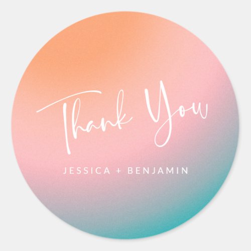 Cute Retro Pink Gradient Personalized Thank You Classic Round Sticker