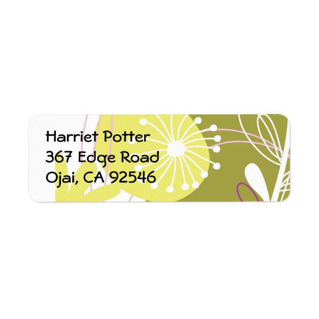 Cute Retro Pink Green Yellow Floral Pattern Label (Front)