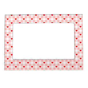 Cute Retro Pink Heart Gingham Plaid pattern Magnetic Frame