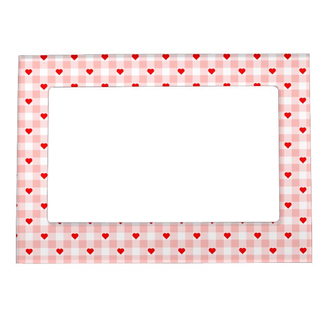 Cute Retro Pink Heart Gingham Plaid pattern Magnetic Frame (Front)