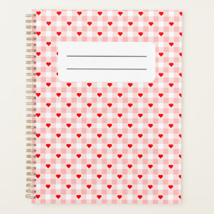 Cute Retro Pink Heart Gingham Plaid pattern Planner