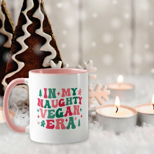 Cute Retro Pink In my Naughty Vegan Era, Christmas Mug