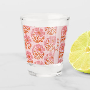 Cute Retro Pink-Orange Abstract Flower Shot Glass