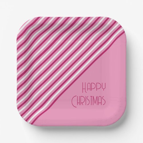 Cute Retro Pink Peppermint Stripe Christmas Plate