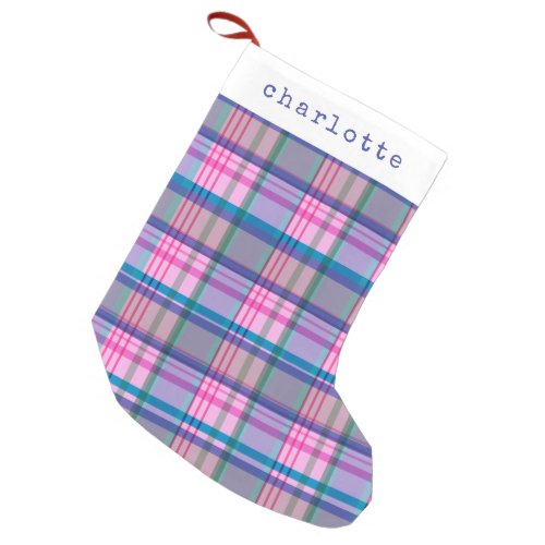 Cute Retro Pink Plaid Pattern Personalized Name  Small Christmas Stocking