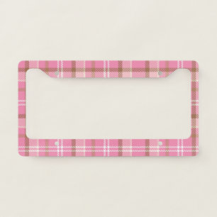 Cute Retro Pink Plaid Tartan Pattern  License Plate Frame
