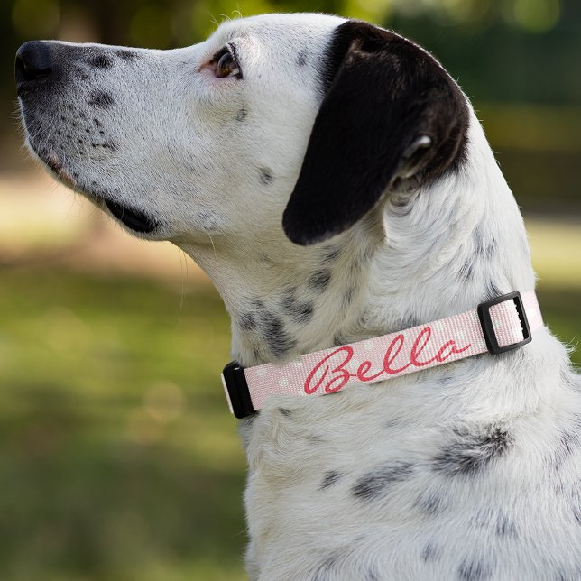 Cute Retro Pink Polka Dot Dog Puppy Doggy Name Pet Collar (Cute Retro Pink Polka Dot Dog Puppy Doggy Cat Name Pet Collar)