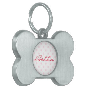 Cute Retro Pink Polka Dots Cat Dog Kitty Pup Name Pet ID Tag
