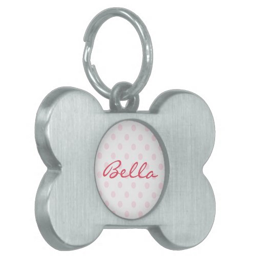 Cute Retro Pink Polka Dots Cat Dog Kitty Pup Name Pet ID Tag