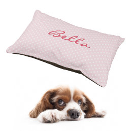 Cute Retro Pink Polka Dots Cat Dog Puppy Name Cozy Pet Bed