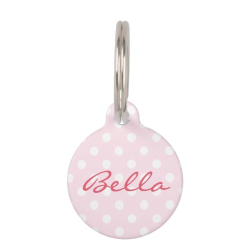 Cute Retro Pink Polka Dots Cat Kitty Dog Pup Name Pet ID Tag