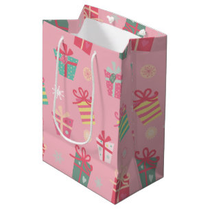 Cute Retro Pink Presents Christmas Medium Gift Bag