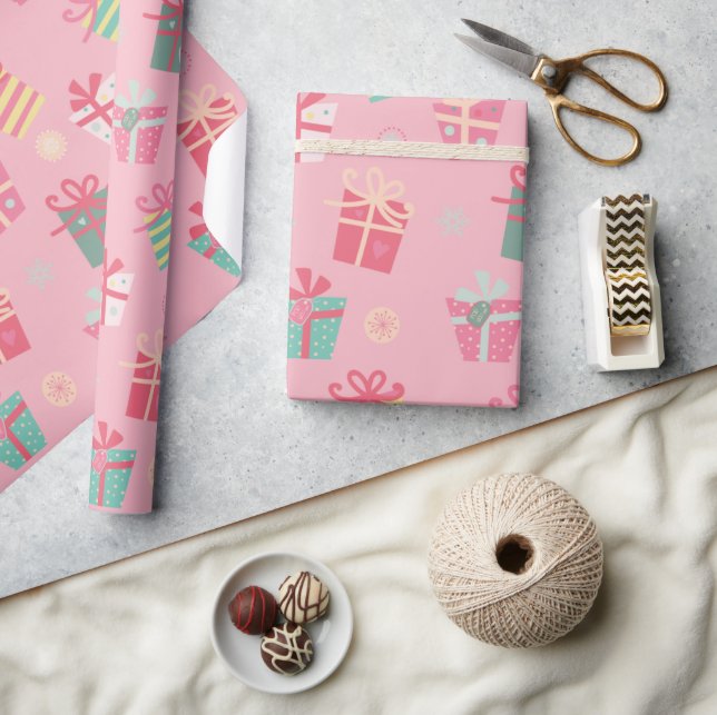 Cute Retro Pink Presents Christmas Wrapping Paper (Crafts)