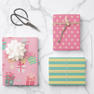 Cute Retro Pink Presents Holiday Christmas Wrapping Paper Sheets