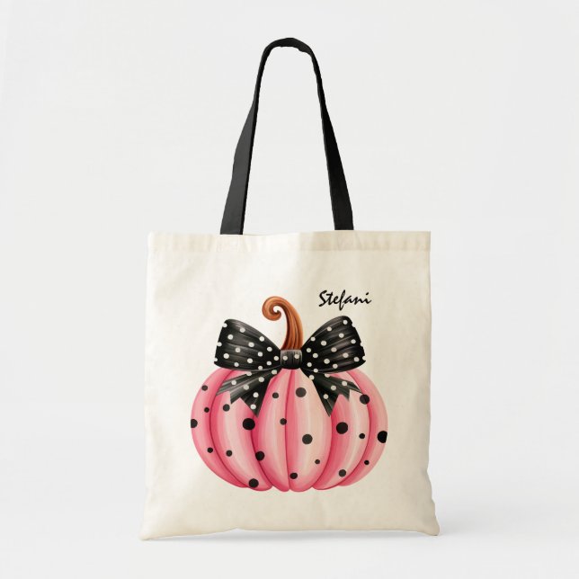 Cute Retro Pink Pumpkin Personized Tote Bag (Front)