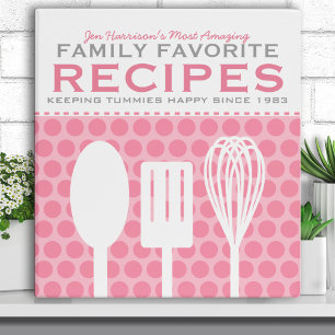 Cute Retro Pink Recipe Organizer 3 Ring Binder