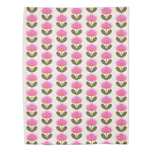 Cute Retro Pink Scandinavian Flower Art Pattern Duvet Cover