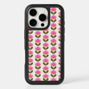 Cute Retro Pink Scandinavian Flower Art Pattern iPhone 16 Pro Case