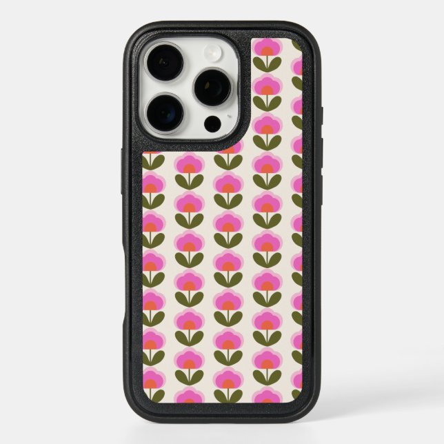 Cute Retro Pink Scandinavian Flower Art Pattern Otterbox iPhone Case (Back)