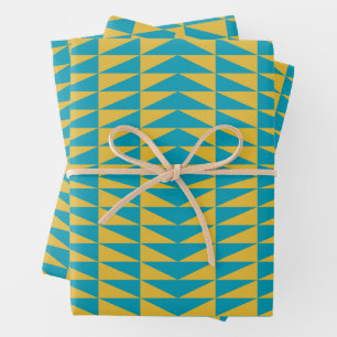 Cute Retro Pink Turquoise Yellow Geometric Pattern Wrapping Paper Sheets