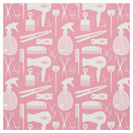 Cute Retro Pink & White Hair Salon Tools Fabric