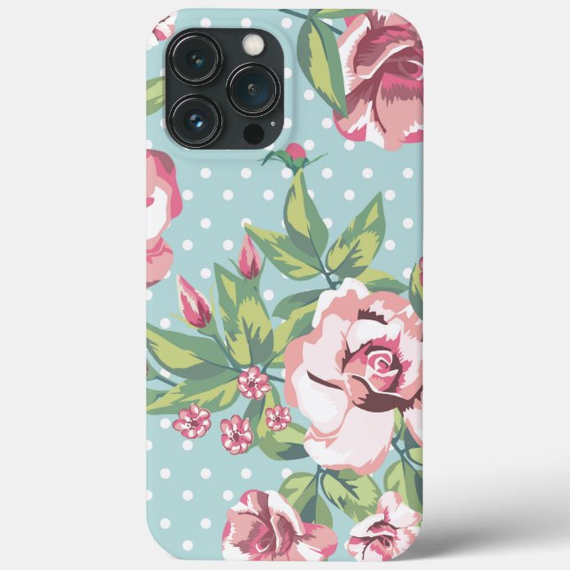 Cute retro polka dots floral pattern rose l blue Case-Mate iPhone case (Back)