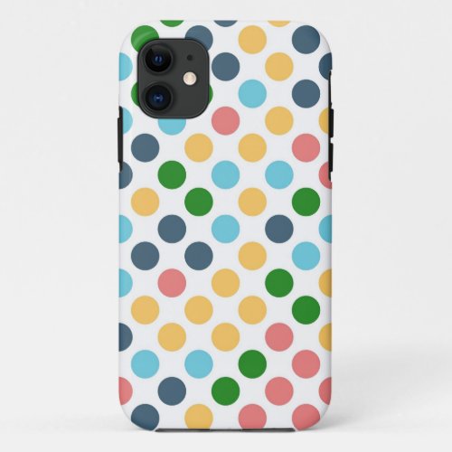 Cute Retro Polka Dots  Yellow Pink Green Aqua iPhone 11 Case