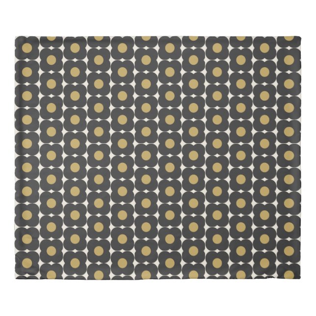 Cute Retro Pop Flower Pattern | Black and Gold   Duvet Cover (Front)