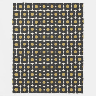 Cute Retro Pop Flower Pattern Black and Gold Fleece Blanket