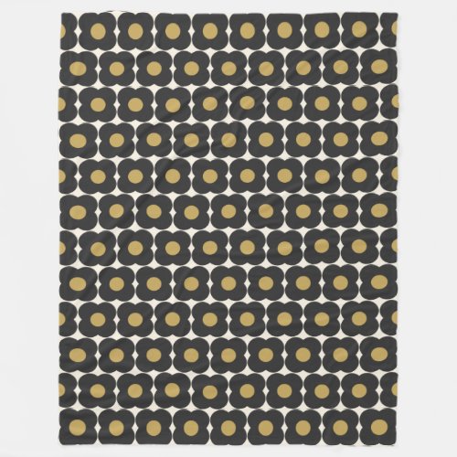 Cute Retro Pop Flower Pattern  Black and Gold  Fleece Blanket