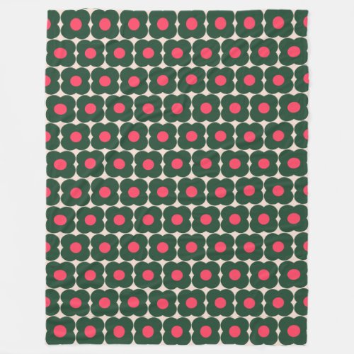Cute Retro Pop Flower Pattern  Christmas Green  Fleece Blanket