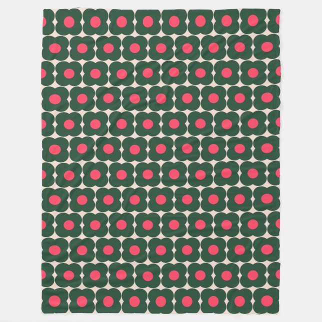 Cute Retro Pop Flower Pattern | Christmas Green  Fleece Blanket (Front)
