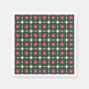 Cute Retro Pop Flower Pattern Christmas Green Pink Napkins