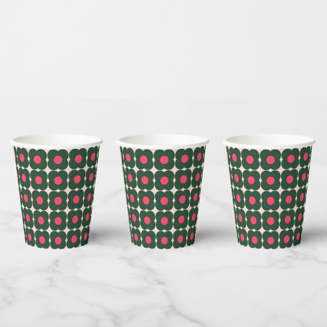 Cute Retro Pop Flower Pattern Christmas Green Pink Paper Cups (Multi)