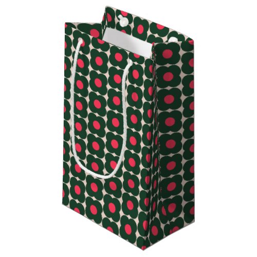 Cute Retro Pop Flower Pattern  Christmas Green Small Gift Bag