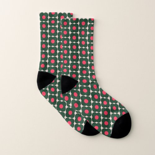 Cute Retro Pop Flower Pattern  Christmas Green  Socks
