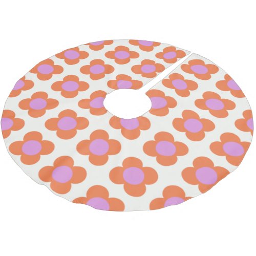 Cute Retro Pop Flower Pattern Pink and Orange Brushed Polyester Tree Skirt