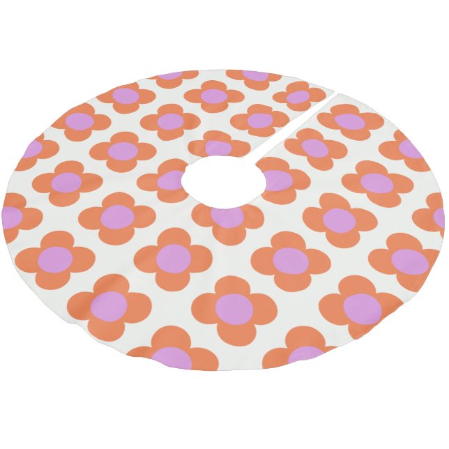 Cute Retro Pop Flower Pattern Pink and Orange Brushed Polyester Tree Skirt (Angled)