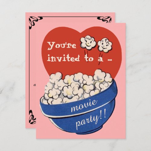 Cute Retro Popcorn and Movie Night Birthday Party Invitation