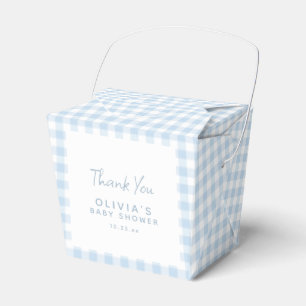 Cute Retro Preppy Light Blue Gingham Baby Shower Favor Boxes